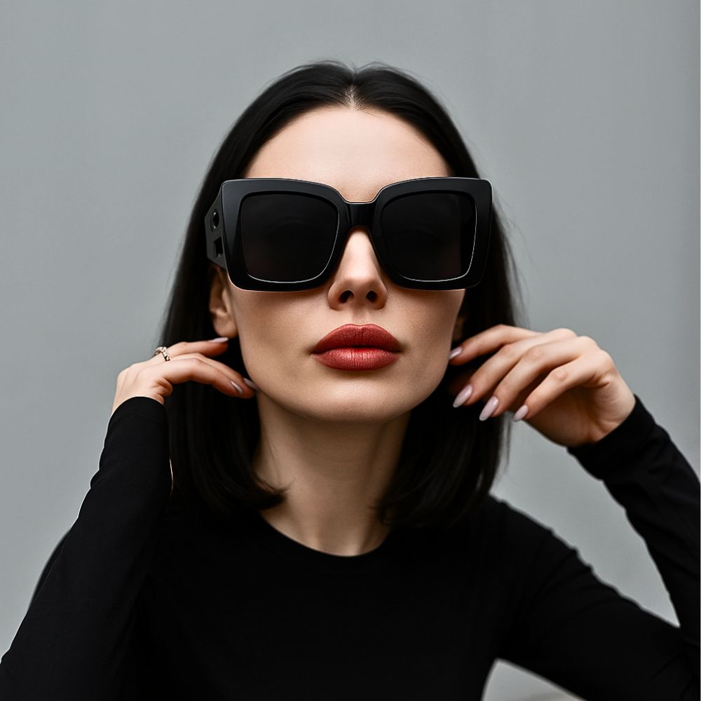 Grosses lunettes de soleil femme Carré – Noir